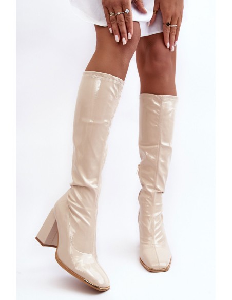 Knee-High Heeled Boots Beige Mlokva