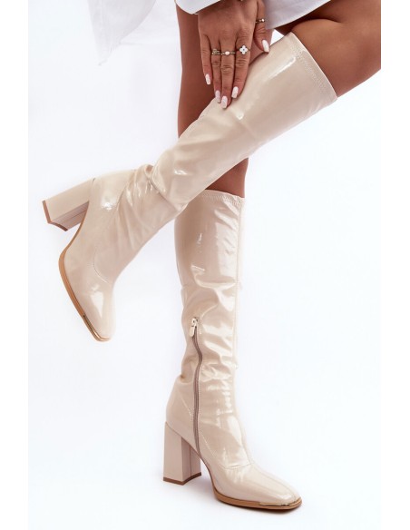 Knee-High Heeled Boots Beige Mlokva
