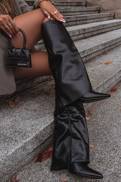 Warm Heeled Boots with Rolled Shaft Black Tamonia 2