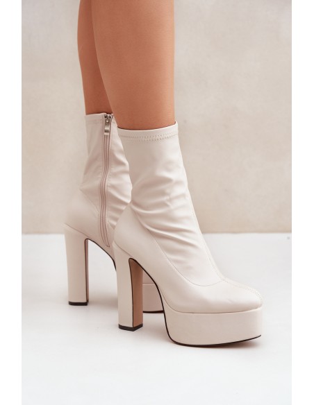 High Heel Platform Boots Light Beige Tennira
