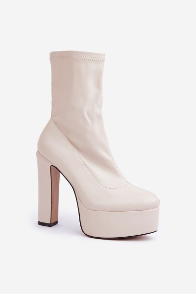 High Heel Platform Boots Light Beige Tennira 2