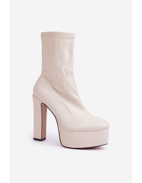 High Heel Platform Boots Light Beige Tennira