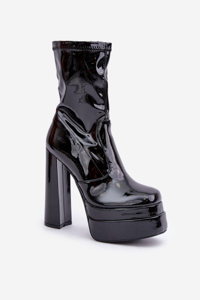 Lacquered Ankle Boots On Platform And High Heel Black Lotisha 2