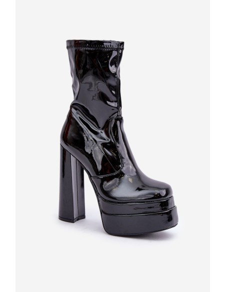 Lacquered Ankle Boots On Platform And High Heel Black Lotisha