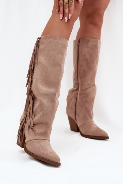 Women's Cowboy Boots With Fringes On A Heel Beige Tivara 2