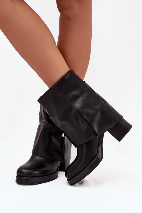 Women's Insulated Heeled Boots with Golden Buckle Black Milira