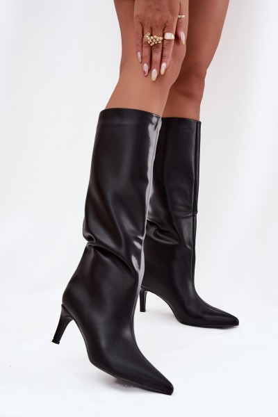 Women's Slip-On Insulated Boots on Heel Black Olive