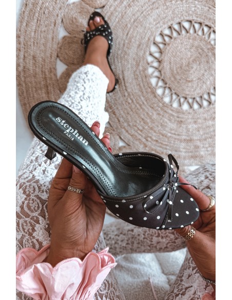 Women's Bow-Patterned Polka Dot Heeled Olive Shinea