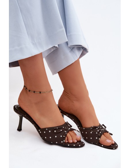 Women's Bow-Patterned Polka Dot Heeled Olive Shinea