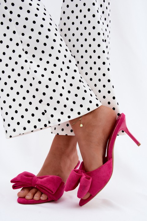Women's High Heel Sandals With Bow Faux Suede Fuchsia Magnolia