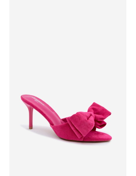 Women's High Heel Sandals With Bow Faux Suede Fuchsia Magnolia