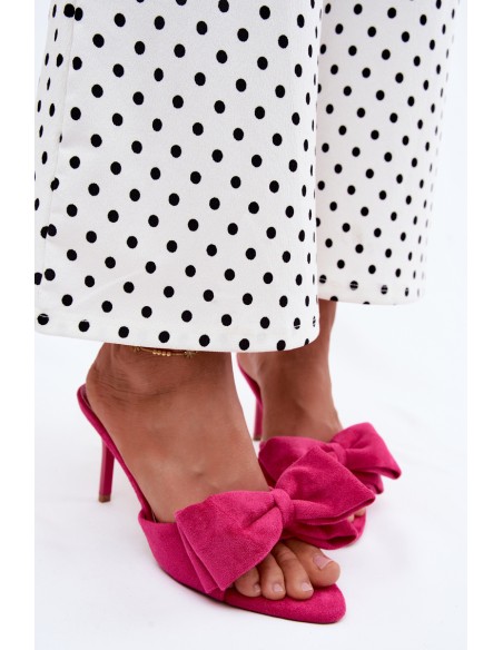 Women's High Heel Sandals With Bow Faux Suede Fuchsia Magnolia