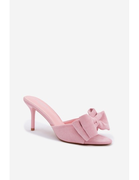 Women's High Heel Sandals With Bow And Faux Suede Pink Magnolia