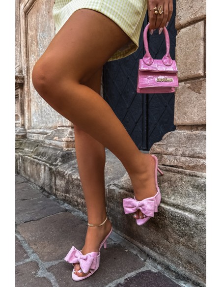 Women's High Heel Sandals With Bow And Faux Suede Pink Magnolia
