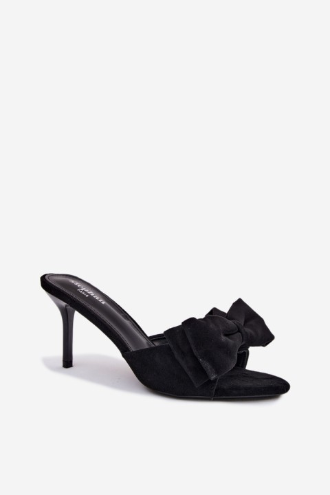 Women's High Heel Sandals With Bow Faux Suede Black Magnolia