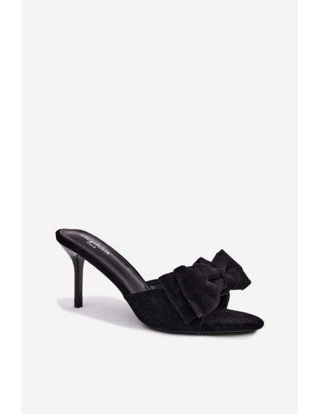 Women's High Heel Sandals With Bow Faux Suede Black Magnolia