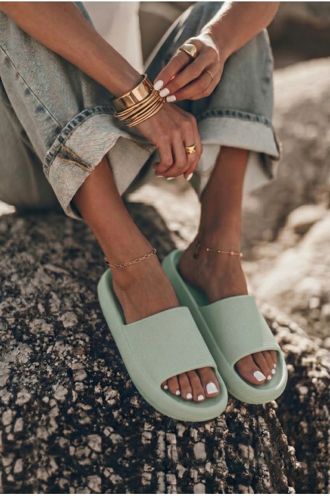Women's Light Foam Slides With Thick Sole Mint Querceria