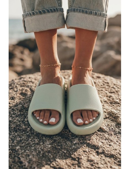 Women's Light Foam Slides With Thick Sole Mint Querceria