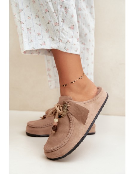 Women's Mule Slippers With Furry Insole Beige Melia