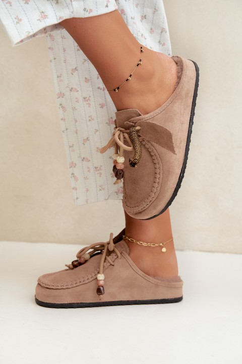 Women's Mule Slippers With Furry Insole Beige Melia