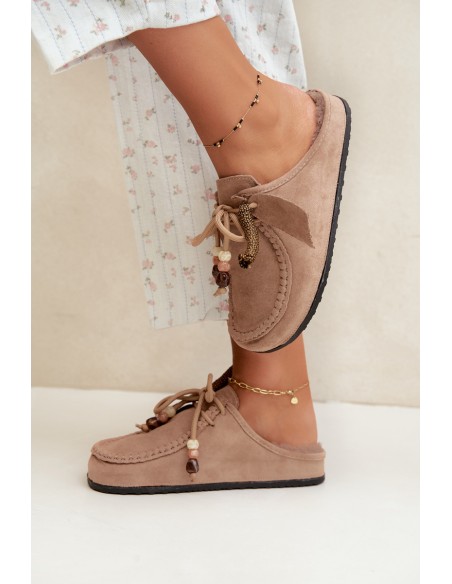 Women's Mule Slippers With Furry Insole Beige Melia