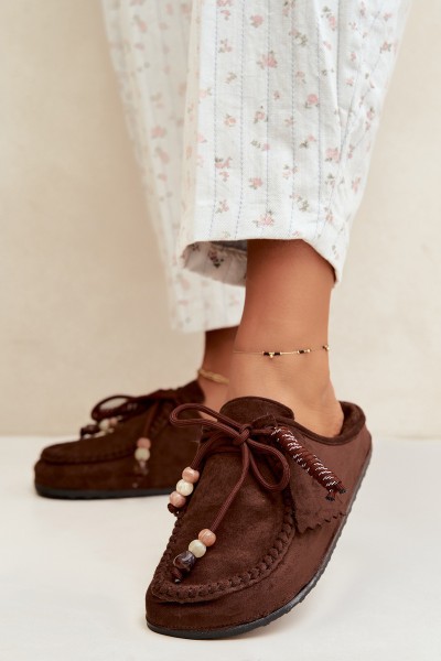 Women's Mule Slides With Furry Insole Chocolate Melia