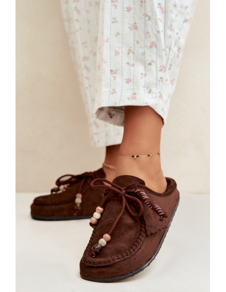 Women's Mule Slides With Furry Insole Chocolate Melia