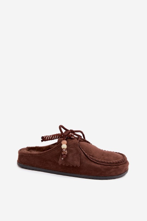 Women's Mule Slides With Furry Insole Chocolate Melia