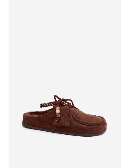 Women's Mule Slides With Furry Insole Chocolate Melia