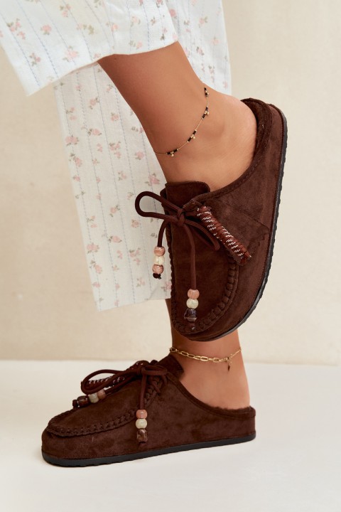 Women's Mule Slides With Furry Insole Chocolate Melia