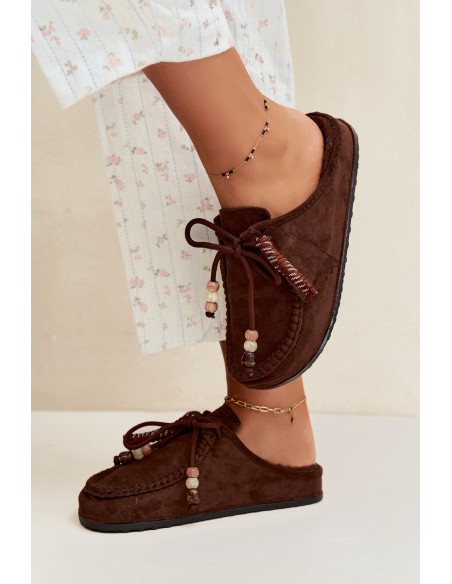 Women's Mule Slides With Furry Insole Chocolate Melia