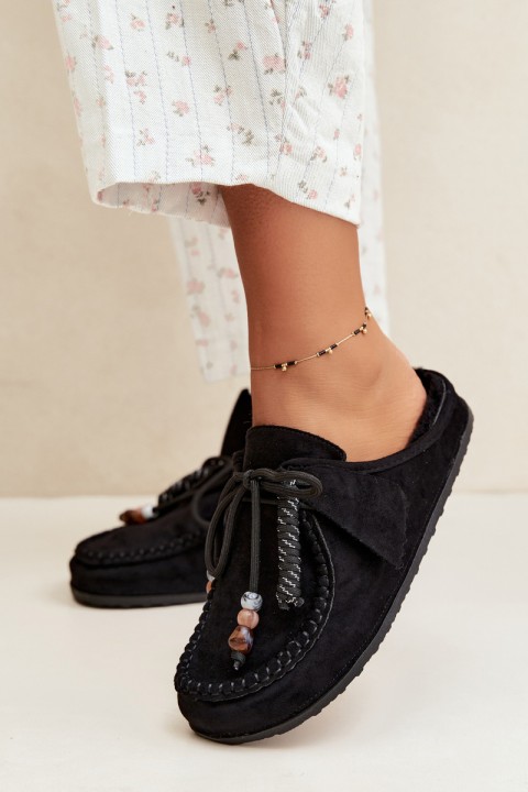 Women's Mule Slippers With Furry Insole Black Melia