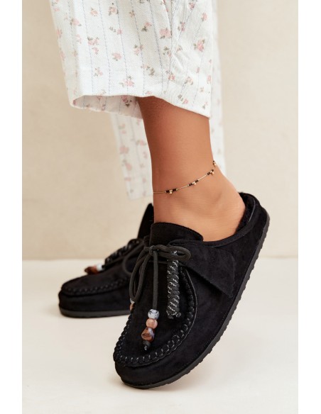 Women's Mule Slippers With Furry Insole Black Melia