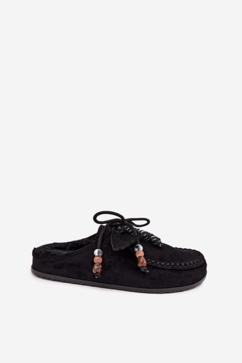 Women's Mule Slippers With Furry Insole Black Melia