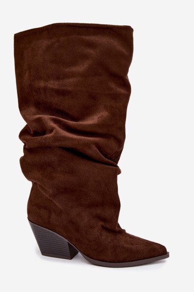 Women's Brown Suede Wrinkled Shaft Heeled Boots Durela 2