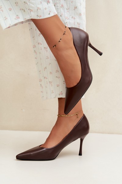 Classic Chocolate Brown Eco-Leather High Heels Nesha