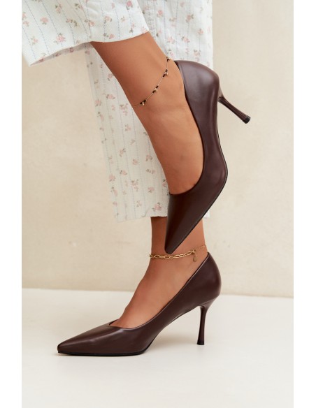 Classic Chocolate Brown Eco-Leather High Heels Nesha