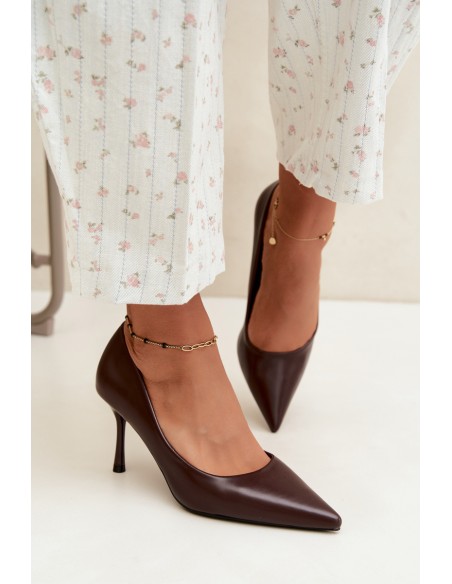 Classic Chocolate Brown Eco-Leather High Heels Nesha