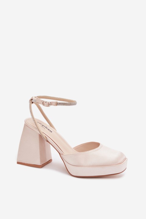 Women's Block Heel Sandals with Strap and Rhinestones Gold Seraphina