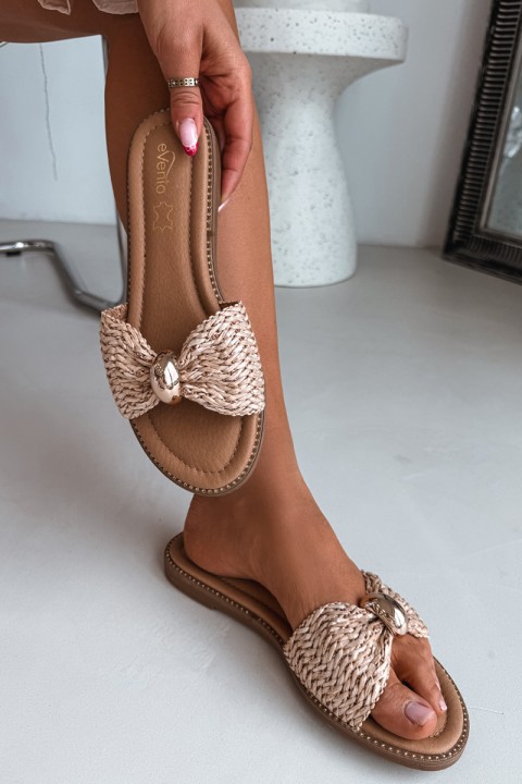 Women's Flat Beige Gold Shoes Goldie