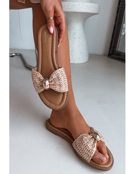 Women's Flat Beige Gold Shoes Goldie