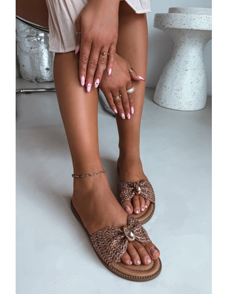 Women's Woven Sandals With Gold Details Brown Goldie