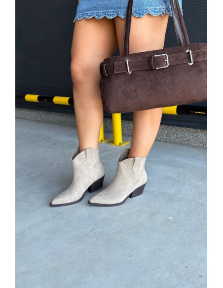 Women's Slip-On Cowboy Ankle Boots Made of Natural Suede Light Beige Beretta