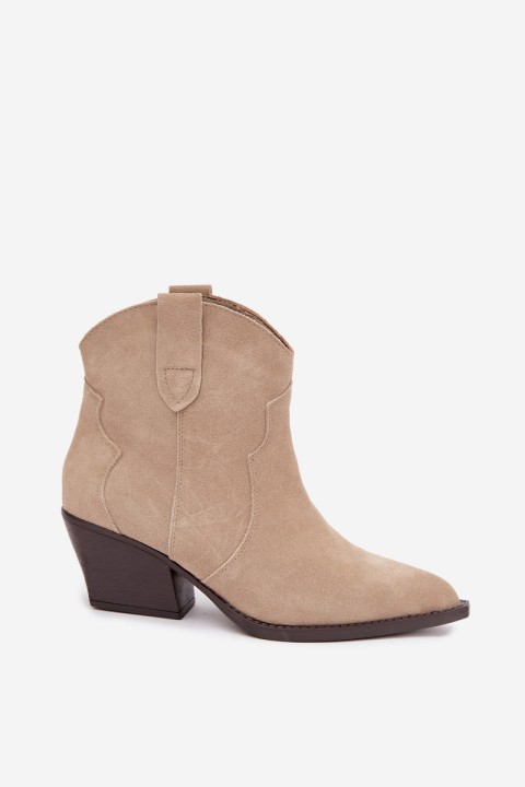 Women's Slip-On Cowboy Ankle Boots Made of Natural Suede Light Beige Beretta
