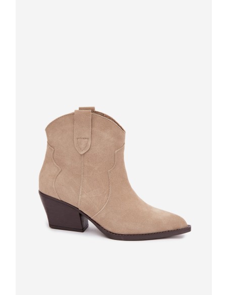 Women's Slip-On Cowboy Ankle Boots Made of Natural Suede Light Beige Beretta