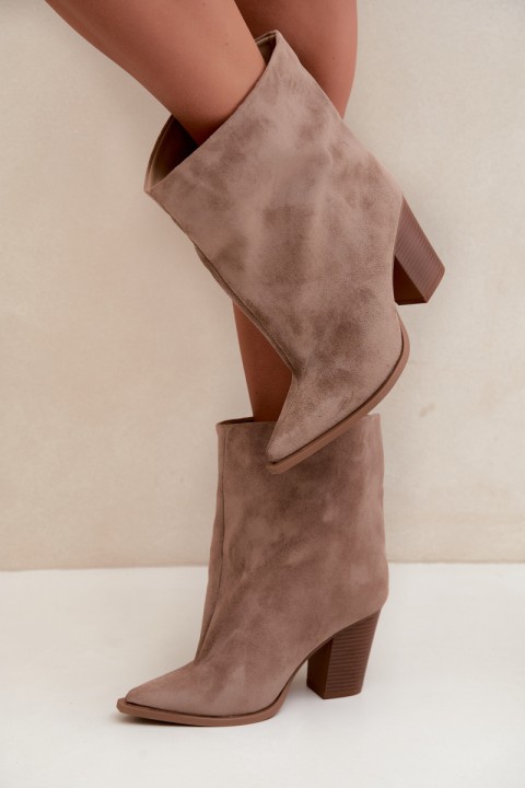 Women's Block Heel Ankle Boots with Pointed Toe Khaki Hileta
