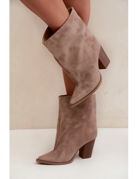 Women's Block Heel Ankle Boots with Pointed Toe Khaki Hileta