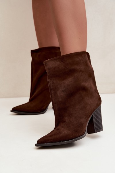 Women's Block Heel Ankle Boots With Pointed Toe Brown Hileta