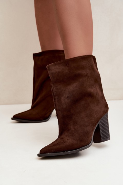 Women's Block Heel Ankle Boots With Pointed Toe Brown Hileta