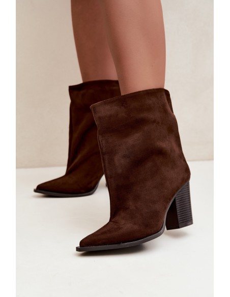 Women's Block Heel Ankle Boots With Pointed Toe Brown Hileta